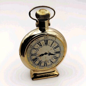 Gold Avon Stopwatch Bottle Clock Pocket Watch 1960s "Leather" After Shave FULL